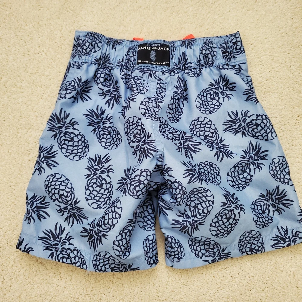 Janie and Jack Toddler Boys Blue Pineapple Swim Trunks Bathing Suit sz2T